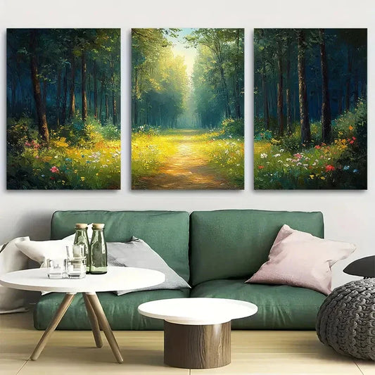 3pcs Beautiful Lush Forest Meadow Metal Print Ready to Hang Art