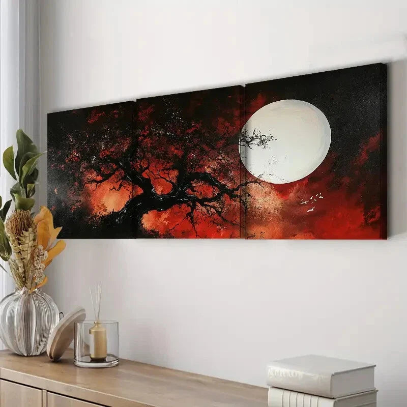 3pcs Abstract Tree and White Moon Nature Perfect Wall Art Set Canvas Framed 40x60cm - High Quality Print 100% Australian Made Wall Canvas Ready to Hang