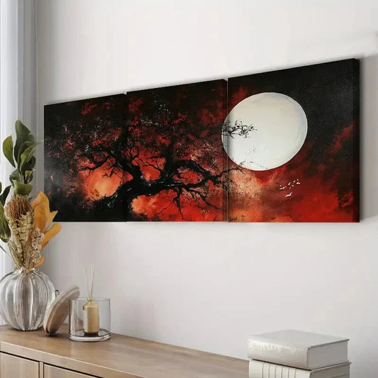3pcs Abstract Tree and White Moon Nature Perfect Wall Art Set Canvas Framed 40x60cm - High Quality Print 100% Australian Made Wall Canvas Ready to Hang
