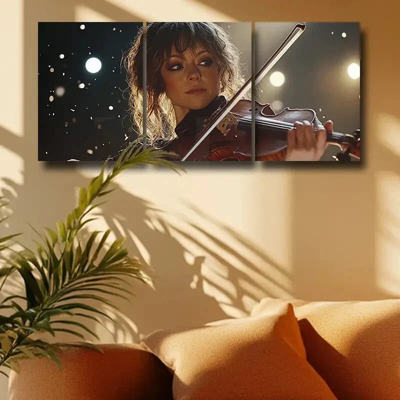 3pcs A Women Playing the Violin Metal Print Ready to Hang Art