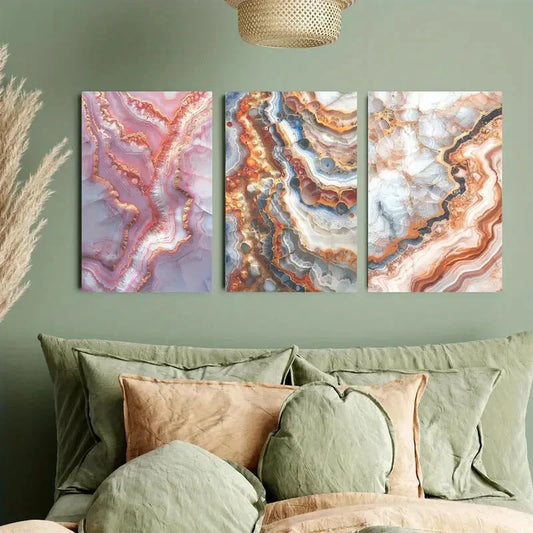 3pcs Pink Agate Texture Metal Print Ready to Hang Art