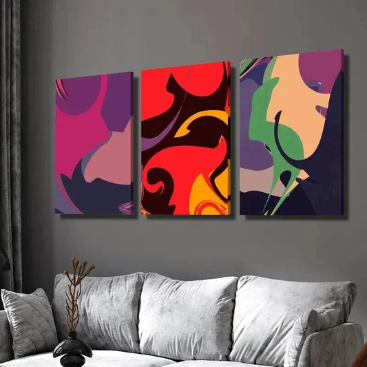 3pcs Modern Color Block Pop Style Wall Art Set Canvas Framed 40x60cm - High Quality Print 100% Australian Made Wall Canvas Ready to Hang