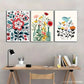 3pcs Wildflowers in Pot on Beige Background Metal Print Ready to Hang Art
