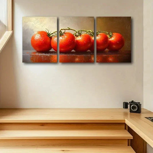 3pcs Delicious Tomato Design Metal Print Ready to Hang Art