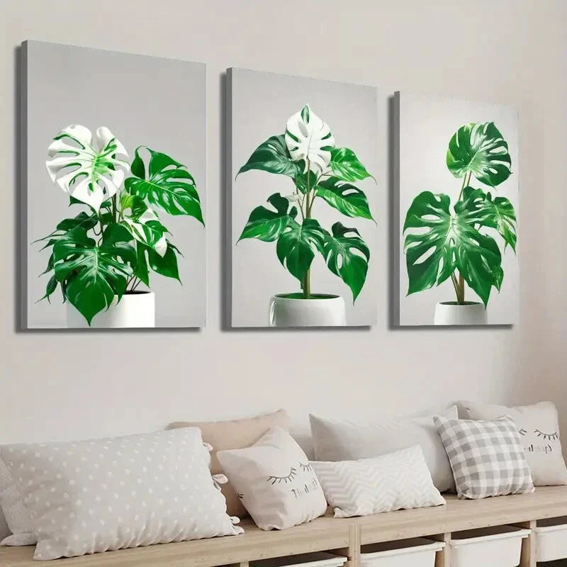3pcs Monstera Plant Leaf Decor Wall Art Set Canvas Framed 40x60cm - High Quality Print 100% Australian Made Wall Canvas Ready to Hang