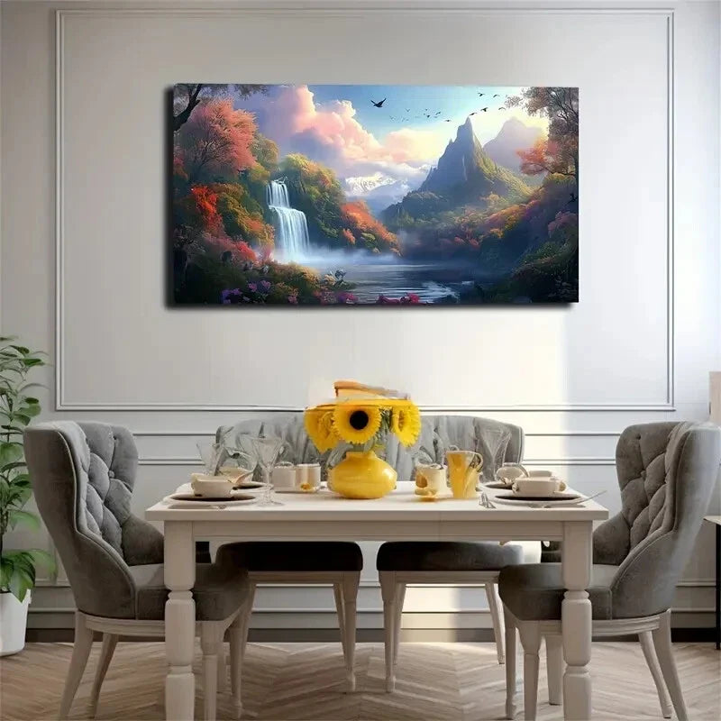 Flying Geese & Serene Waterfall Wall Art Canvas Office Home Room Framed 120x60cm