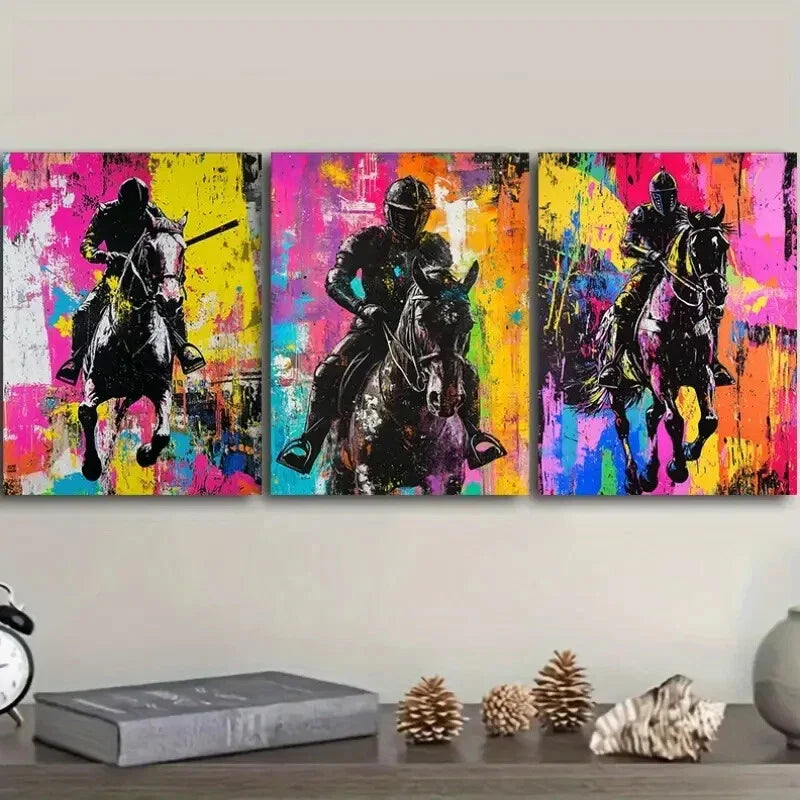 3pcs  Knight on horseback  Wall Art Set Canvas Framed 40x60cm - High Quality Print 100% Australian Made Wall Canvas Ready to Hang