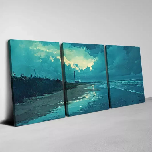 3pcs Charming Beach Scenery with Sky View Wall Art Set Canvas Framed 40x60cm - High Quality Print 100% Australian Made Wall Canvas Ready to Hang