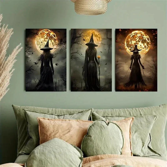 3pcs Halloween Witch Metal Print Ready to Hang Art