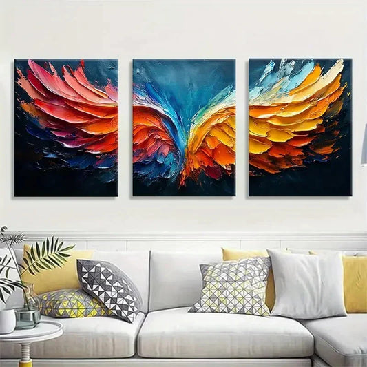 3pcs Vibrant Abstract Phoenix Wings Metal Print Ready to Hang Art