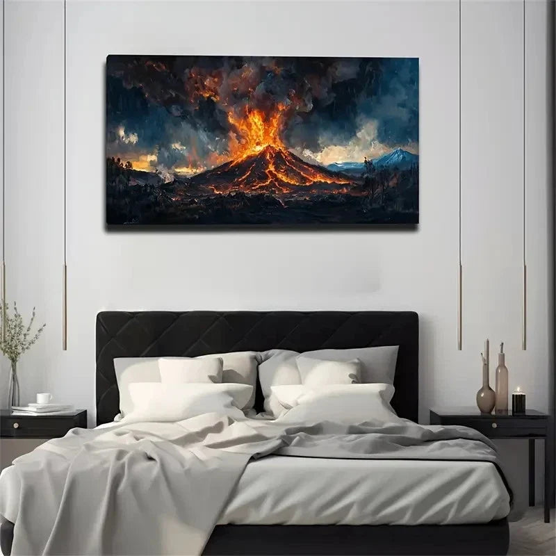 Dramatic Volcanic Eruption Wall Art Canvas Office Home Room Framed 120x60cm
