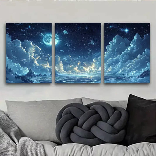 3pcss beautiful Celestial Night Sky Wall Art Set Canvas Framed 40x60cm - High Quality Print 100% Australian Made Wall Canvas Ready to Hang