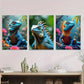 3pcs Vibrant Blue Iguana Nature Scene Flowers Wall Art Set Canvas Framed 40x60cm - High Quality Print 100% Australian Made Wall Canvas Ready to Hang