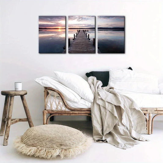 3pcs Leading out onto Lake Nature Sunrise Metal Print Ready to Hang Art