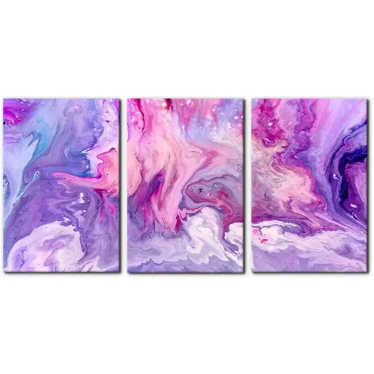 3pcs Colorful Swirl Patterns in Purple, Pink &Blue  Metal Print Ready to Hang Art