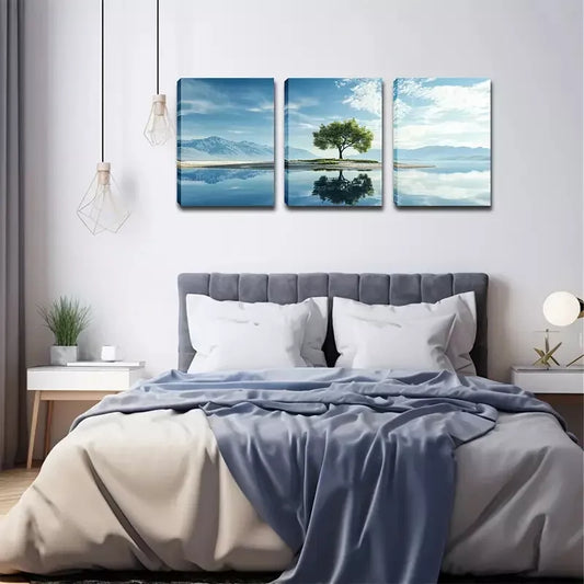 3pcs Tree Reflected In The Lake Wall Art Set Canvas Framed 40x60cm - High Quality Print 100% Australian Made Wall Canvas Ready to Hang