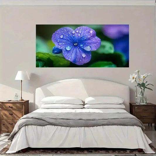 Elegant Purple Hydrangea Floral Wall Art Canvas Office Home Room Framed 80x45cm