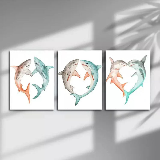 3pcs Artistic Shark Canvas Framed 40x60cm - High Quality Print 100% Australian Made Wall Canvas Ready to Hang