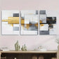 3pcs Modern Abstract Golden & Gray Geometric Metal Print Ready to Hang Art