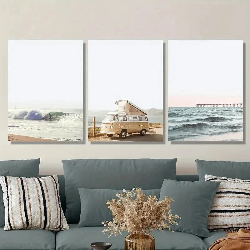 3pcs San Diego California beach, waves Metal Print Ready to Hang Art