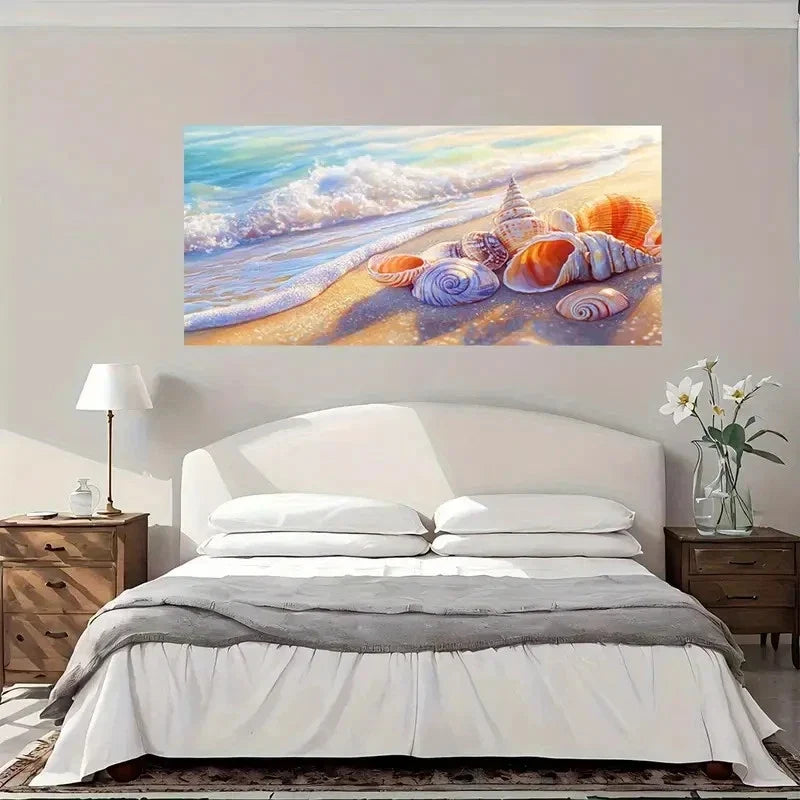 Ocean Waves & Seashells Wall Art Canvas Office Home Room Framed 120x60cm