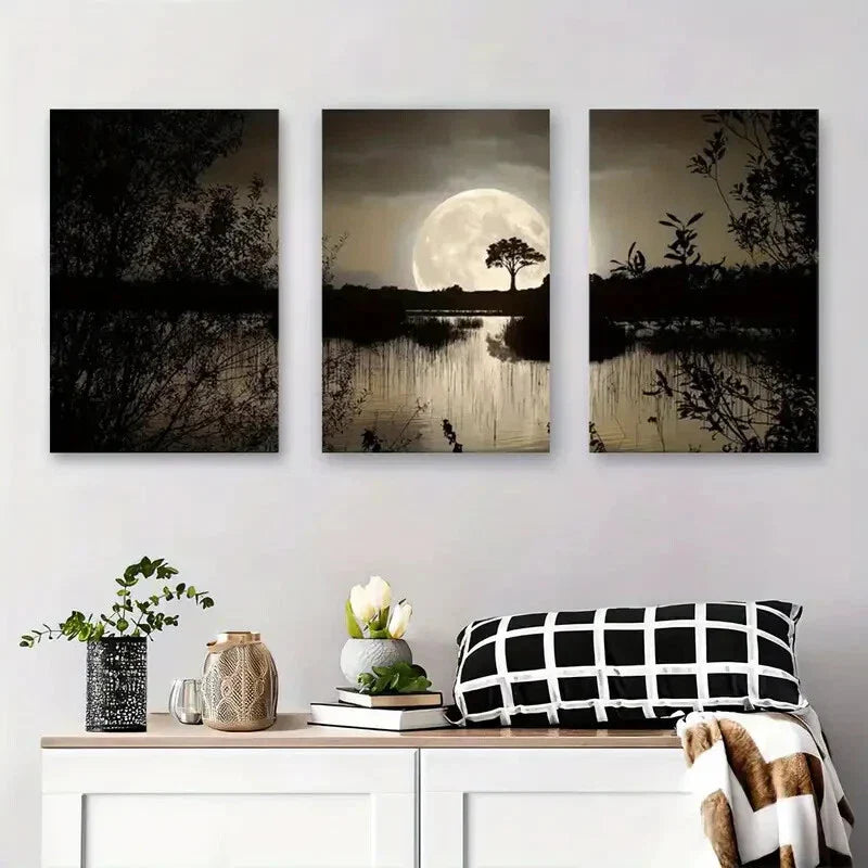 3pcs Serene Nature Landscape Black and White Metal Print Ready to Hang Art