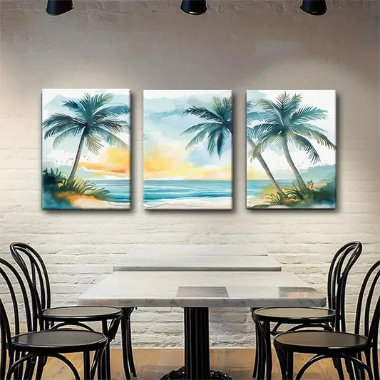 3pcs Tropical Palm Trees Canvas Wall Art Metal Print Ready to Hang Art