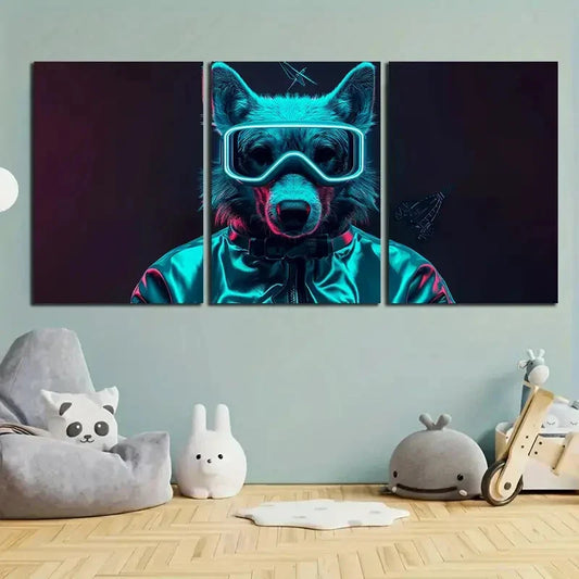 3pcs Husky Wearing Glass Dark Blue Theme Metal Print Ready to Hang Art