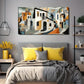 Abstract Cubist Cityscape Wall Art Canvas Office Home Room Framed 80x45cm