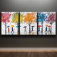 3pcs Abstract Peoples Are Walking Colourful Trees Metal Print Ready to Hang Art