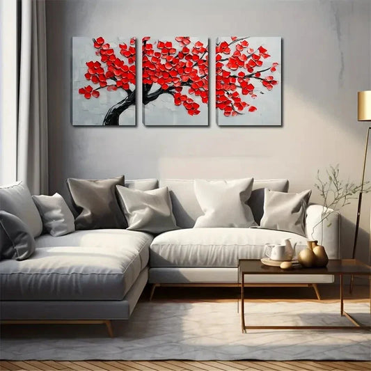 3pcs  Red Leaf Vintage Style  Wall Art Set Canvas Framed 40x60cm - High Quality Print 100% Australian Made Wall Canvas Ready to Hang