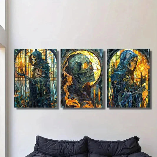 3pcs Modern Horror Themed Ink Painting Metal Print Ready to Hang Art