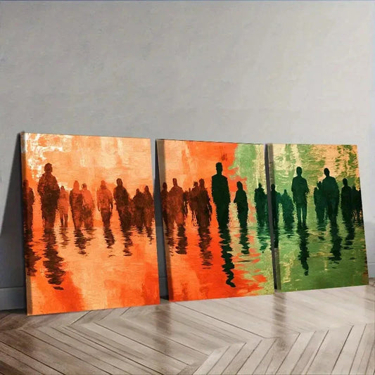 3pcs The Man on the Ripples Abstract Painting  Wall Art Set Canvas Framed 40x60cm - High Quality Print 100% Australian Made Wall Canvas Ready to Hang