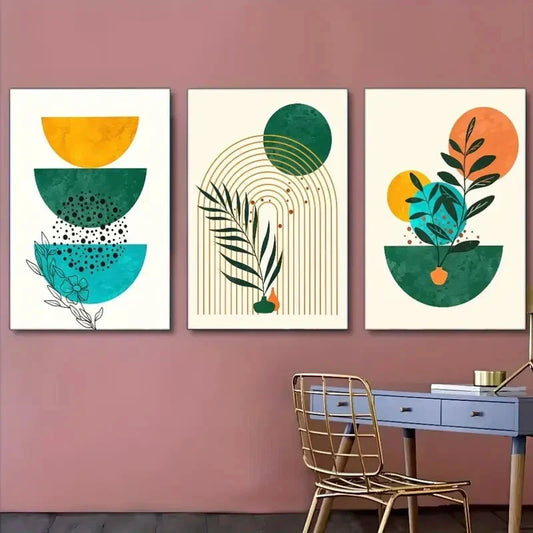 3pcs Flowers And Green Grass Poster Dormitory Metal Print Ready to Hang Art