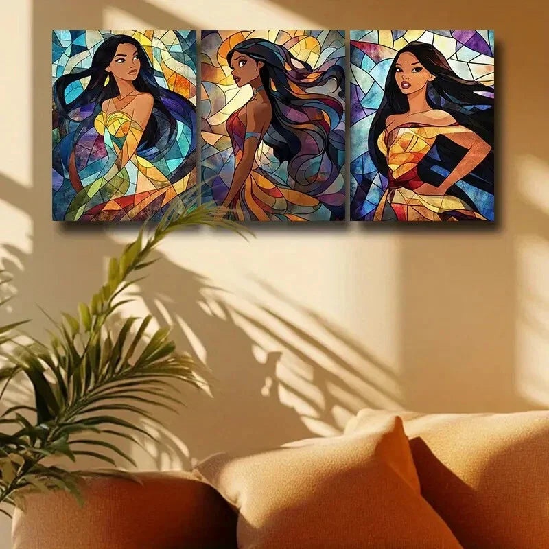 3pcs Princess with Colorful Background Design Metal Print Ready to Hang Art