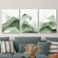 3pcs Abstract Green Mountain Watercolor  Metal Print Ready to Hang Art