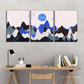 3pcs Dark starry sky, Golden moon, Golden distant Metal Print Ready to Hang Art