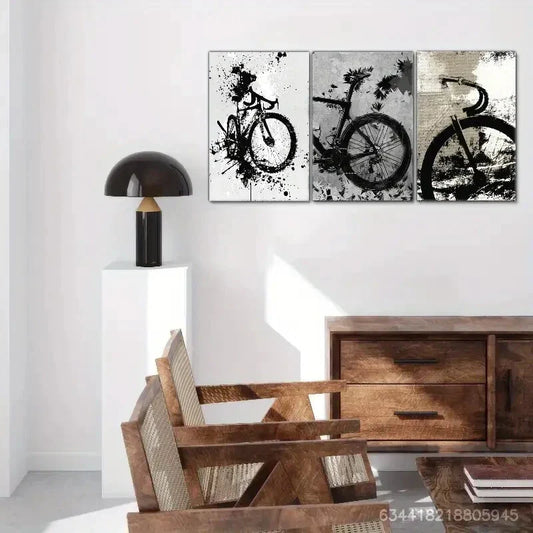 3pcs Decor Coal Bike, Bycicle Art, Bike and Ride, Metal Print Ready to Hang Art