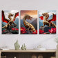 3pcs Golden Dragons with Red Wings, Metal Print Ready to Hang Art