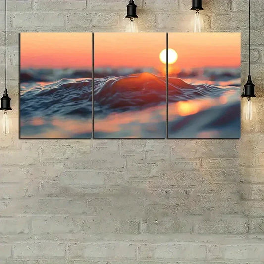 3pcs Ocean Sunset Waves Beach Metal Print Ready to Hang Art