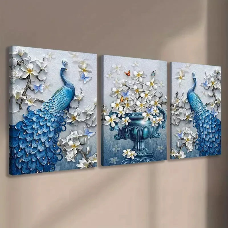 3pcs Peacock  Canvas Framed 40x60cm - High Quality Print 100% Australian Made Wall Canvas Ready to Hang