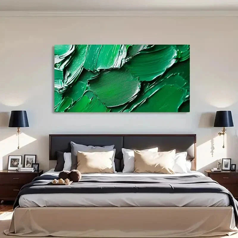 Vividness Bold Green Textured Wall Art Canvas Office Home Room Framed 80x45cm