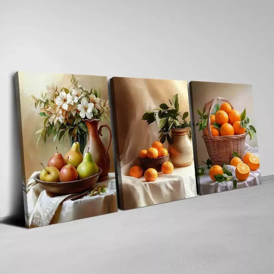 3pcs Abstract Retro Fruit Still Life Kitchen Wall Art Set Canvas Framed 40x60cm - High Quality Print 100% Australian Made Wall Canvas Ready to Hang
