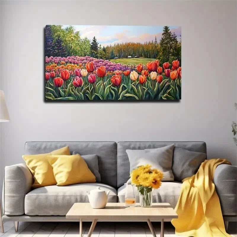 Blooming Tulips Suitable Wall Art Canvas Office Home Room Framed 120x60cm