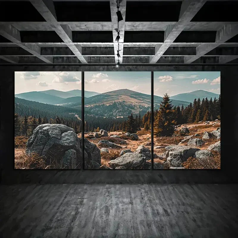 3pcs Mountain View Big Stones Metal Print Ready to Hang Art