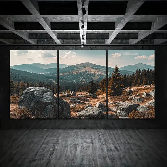 3pcs Mountain View Big Stones Metal Print Ready to Hang Art