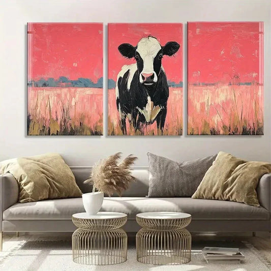 3pcs Abstract Black and White Cow Perfect Wall Art Set Canvas Framed 40x60cm - High Quality Print 100% Australian Made Wall Canvas Ready to Hang