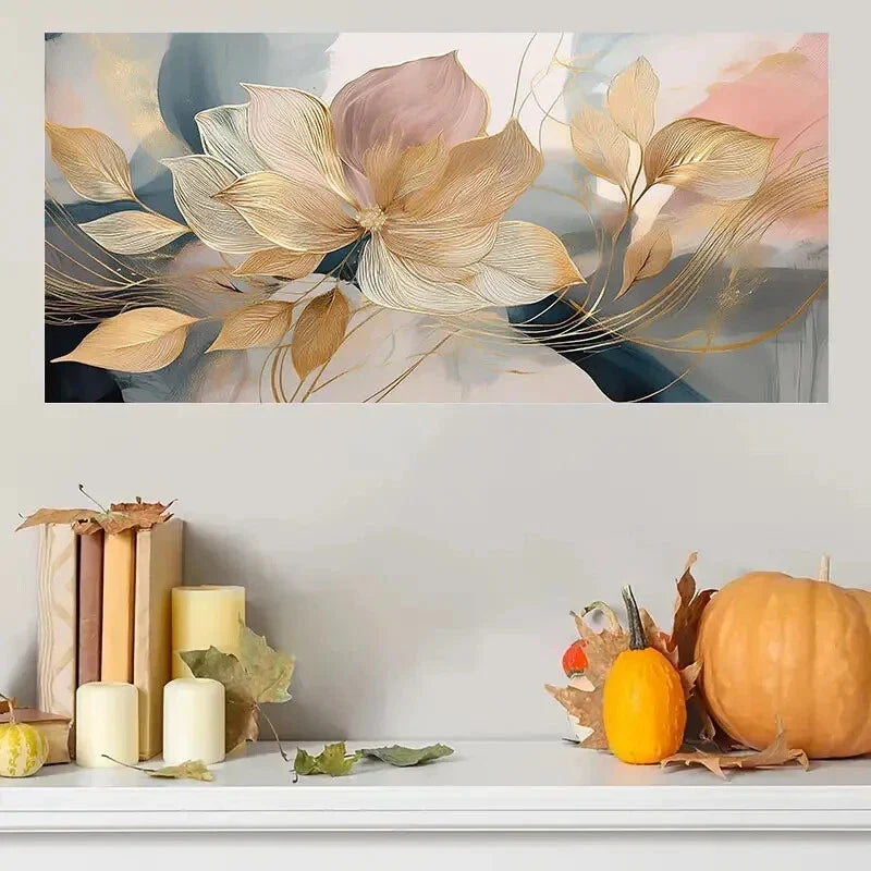 Blossom & Golden Stem Aesthetic Wall Art Canvas Office Home Room Framed 120x60cm