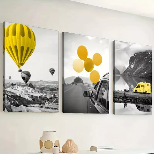 3pcs Wind Natural Scenery Hot Air Balloon Wall Art Set Canvas Framed 40x60cm - High Quality Print 100% Australian Made Wall Canvas Ready to Hang