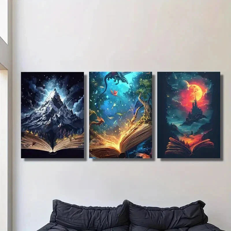3pcs Magical White Mountains, Metal Print Ready to Hang Art